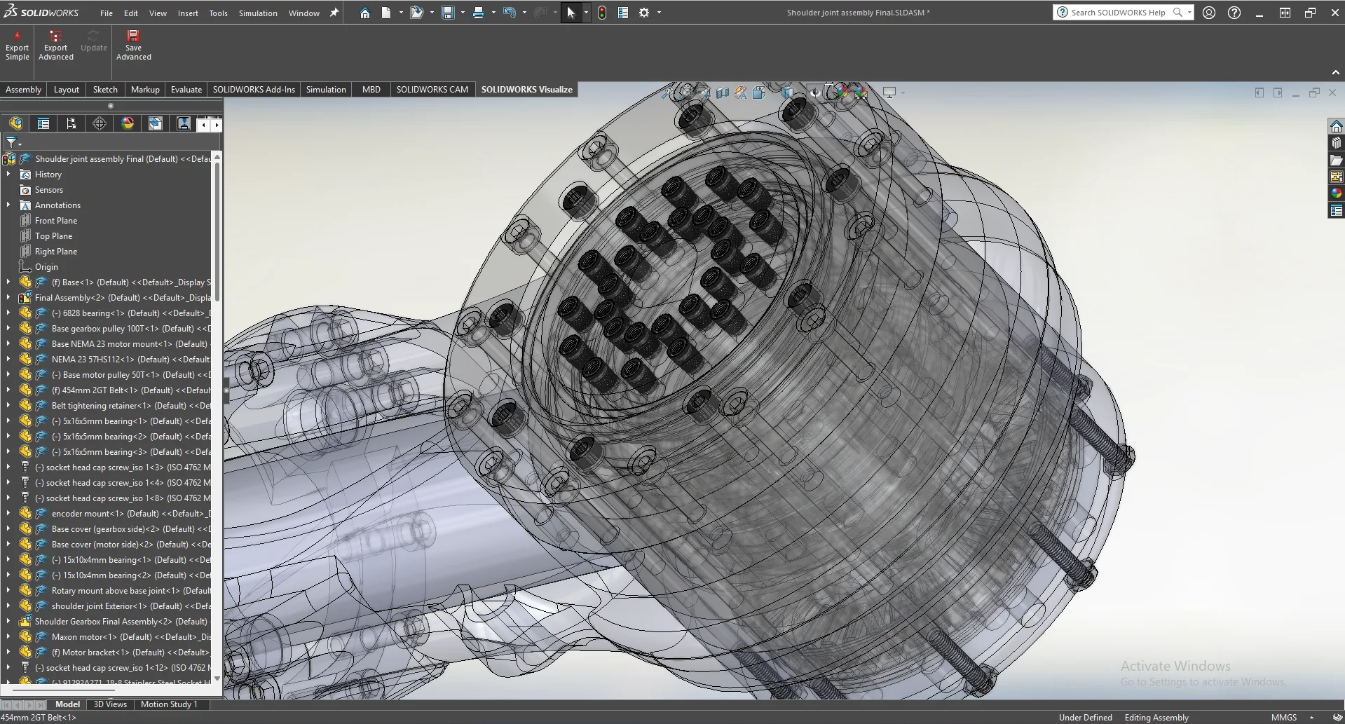 Robotic arm elbow actuator — CAD screenshot